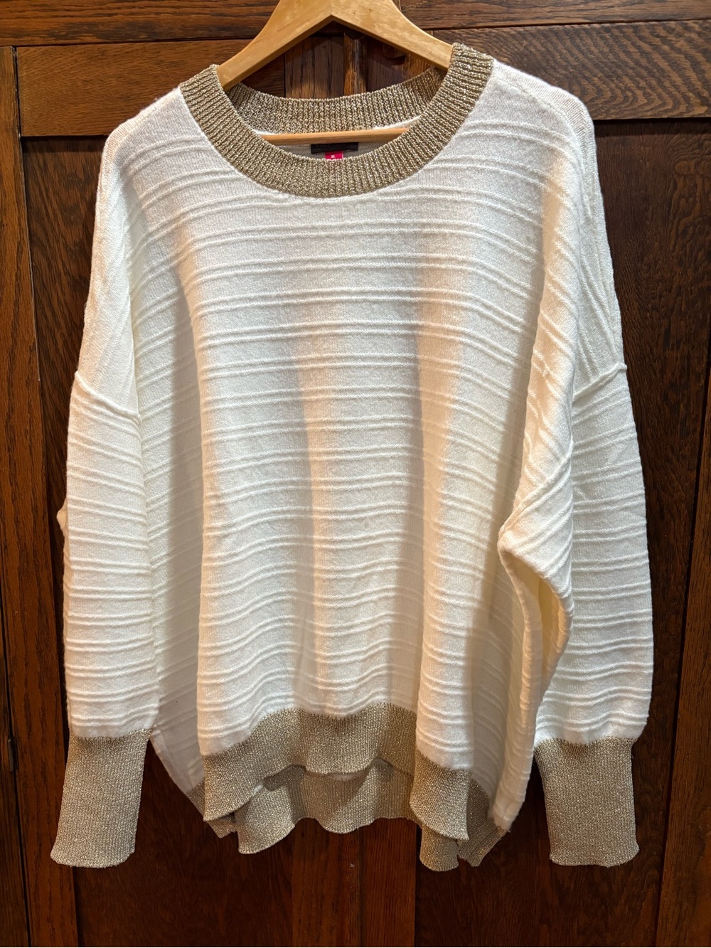 Vince Camuto XL Ribbed Ivory And Gold Sweater